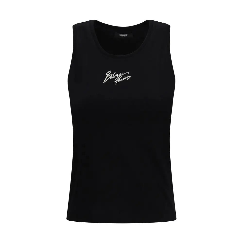 Balmain sort sort trøje i sort bomuld med sølv broderet skrift på brystet