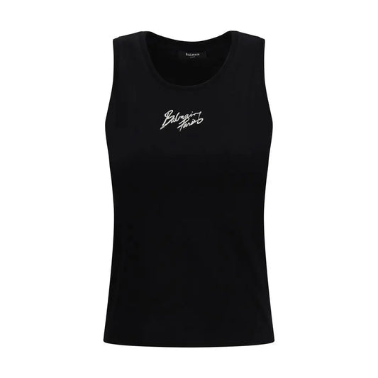 Balmain sort sort trøje i sort bomuld med sølv broderet skrift på brystet