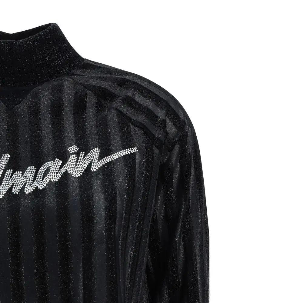 Balmain black elastane sweatshirt med sort velour jakke og rhinesten-logo