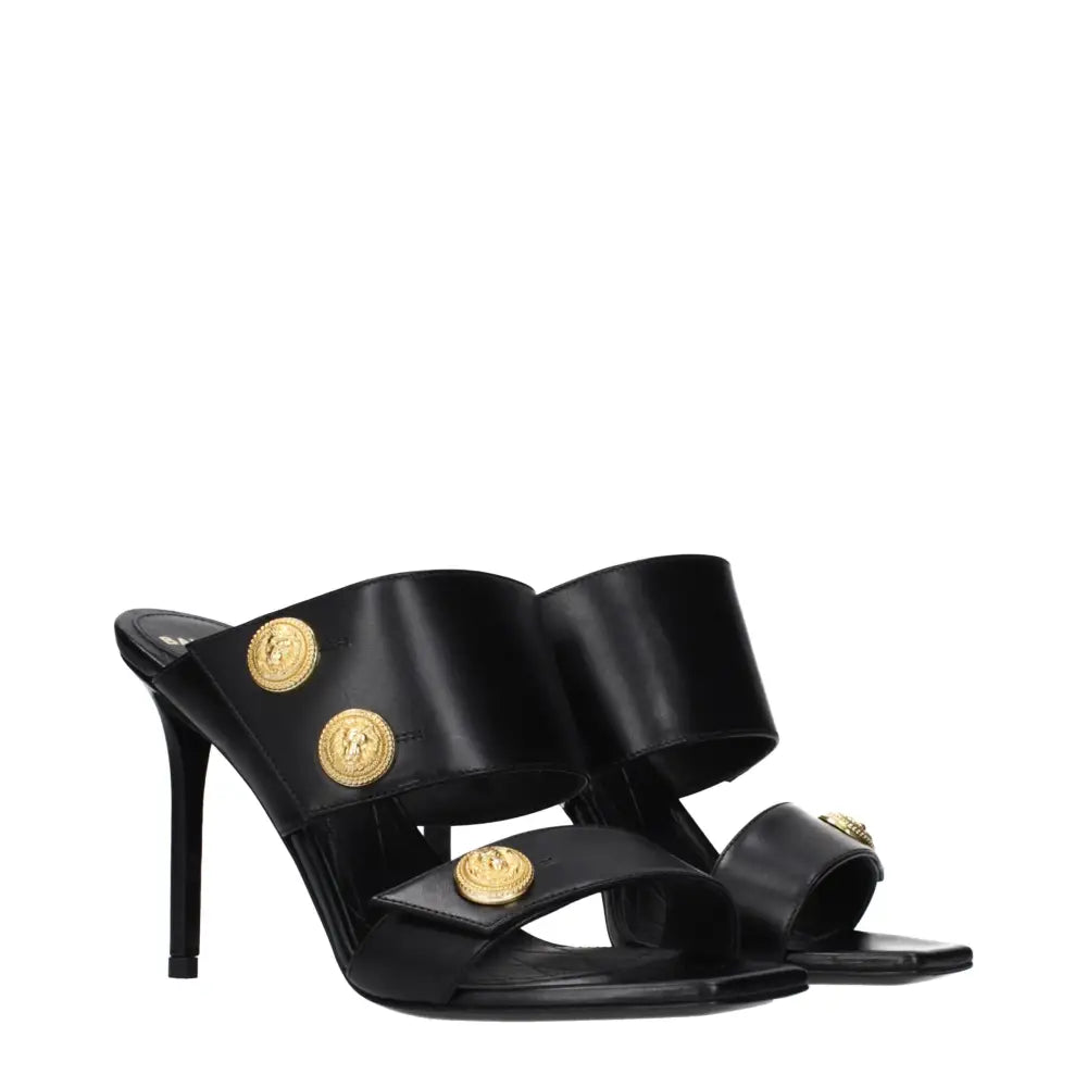 Balmain Black Leather Stiletto Heel Sandals - Højhælede sko