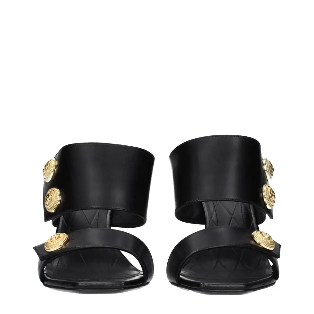Balmain Black Leather Stiletto Heel Sandals - Højhælede sko