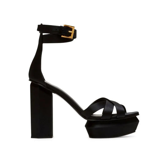 Balmain Black Silk Platform Sandals - Sandaler