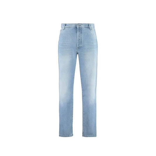 Balmain Blue Cotton Straight-Leg Jeans