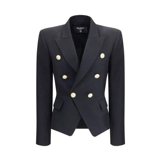 Sort Balmain double-breasted blazer i sort med guldknapper, 100% originale brands