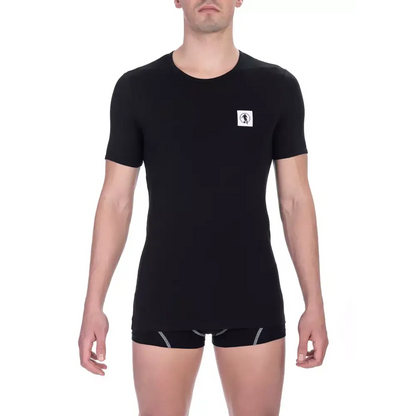 Bikkembergs black cotton herret-shirt med hvidt firkantet logo
