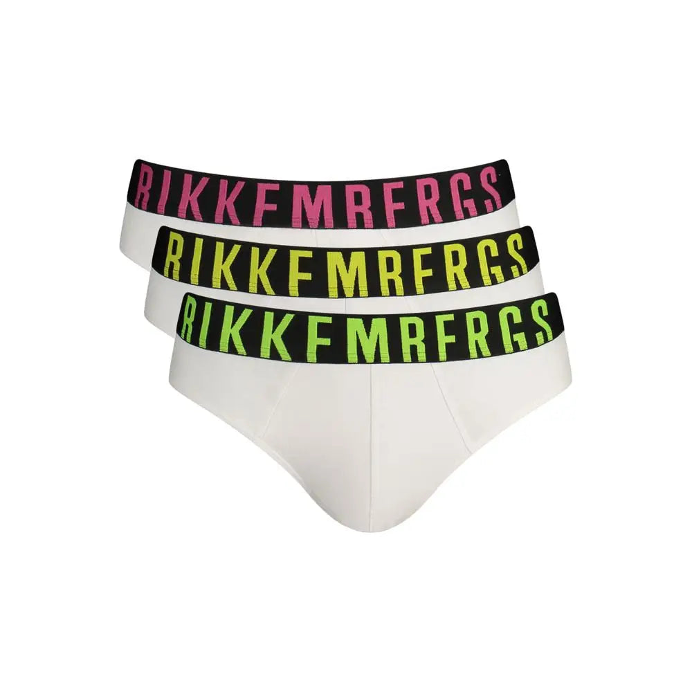 Bikkembergs fluorescent white polyester herrebukser i tre-pack med farverige linninger