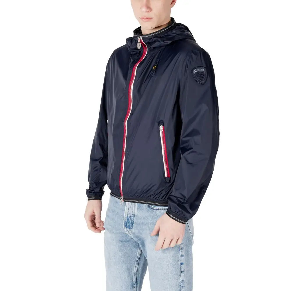 Blauer blue polyamide navy hooded jacket with red zipper accents