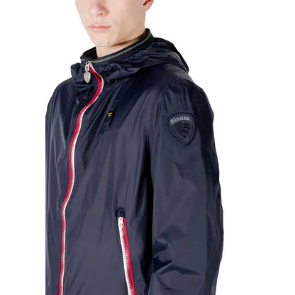 Blauer blue polyamide jacket in dark navy med rød lynlås og skjold-logo