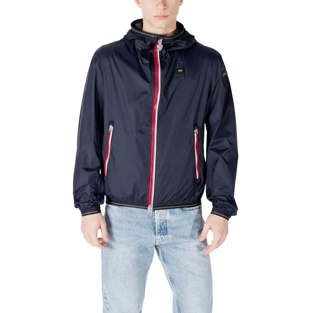 Blauer blue polyamide navy hooded windbreaker with red zipper accents