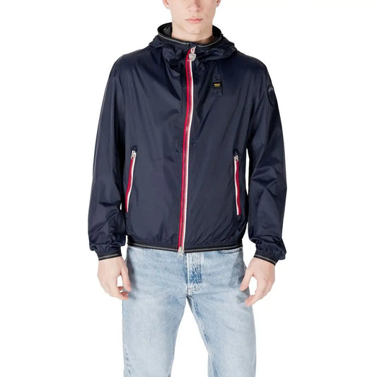 Blauer blue polyamide navy hooded windbreaker with red zipper accents