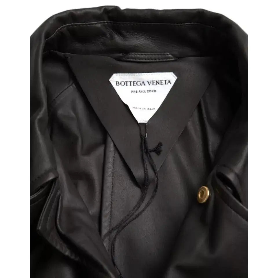 Bottega Veneta Black Leather Men Waterproof Trenchcoat Jacket