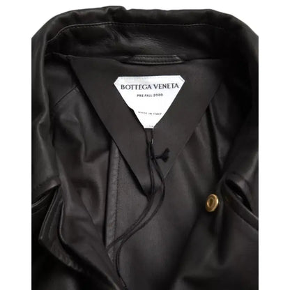 Bottega Veneta Black Leather Men Waterproof Trenchcoat Jacket