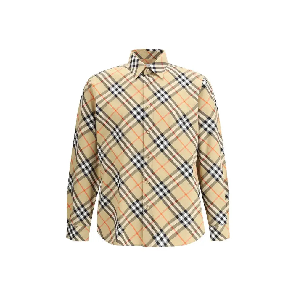 Burberry Archive Check skjorte i beige, sort, hvid og orange tern med langærmet knapopdelt design og klassisk krave