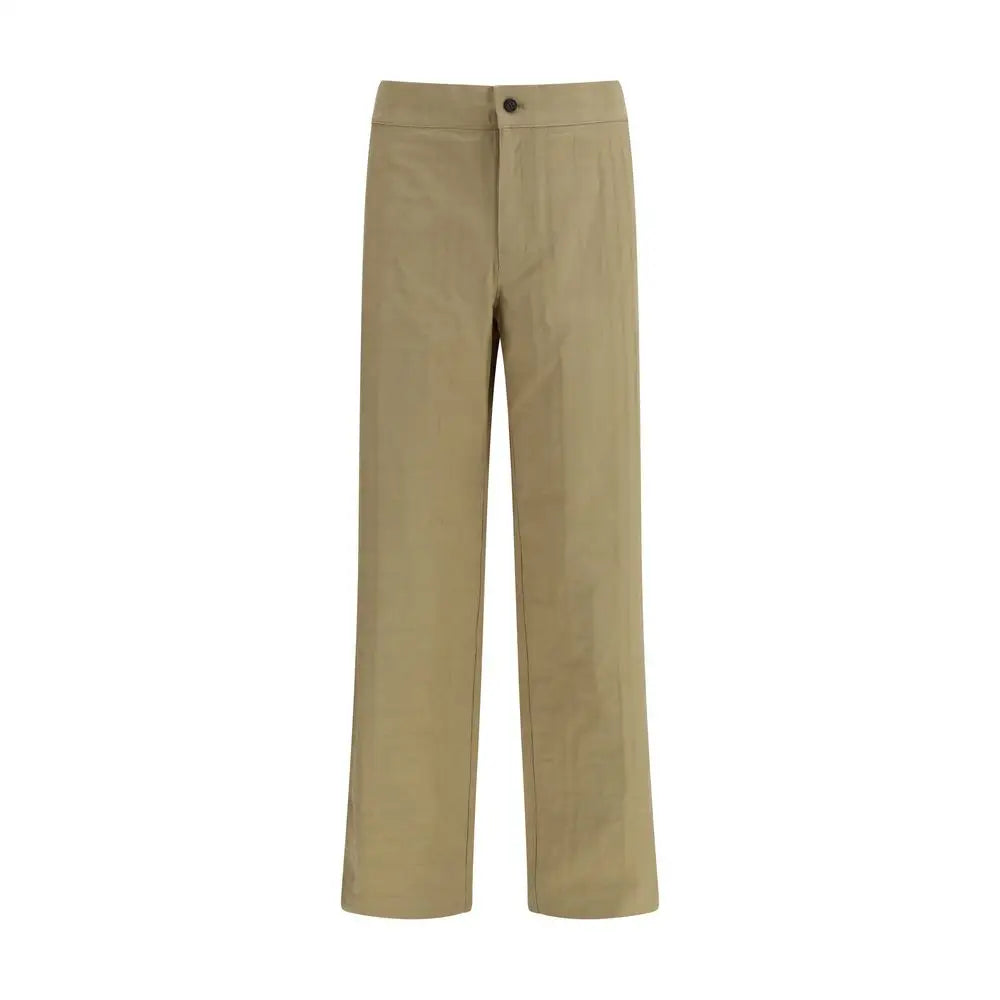 Burberry beige cotton casual pants i khaki med glat stof og knapforlukning