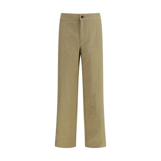 Burberry beige cotton casual pants i khaki med glat stof og knapforlukning