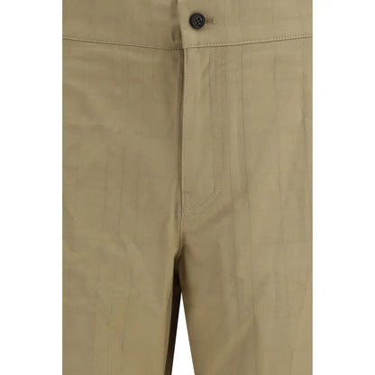 Burberry beige cotton casual pants i khaki med subtil tekstur og mørk knap