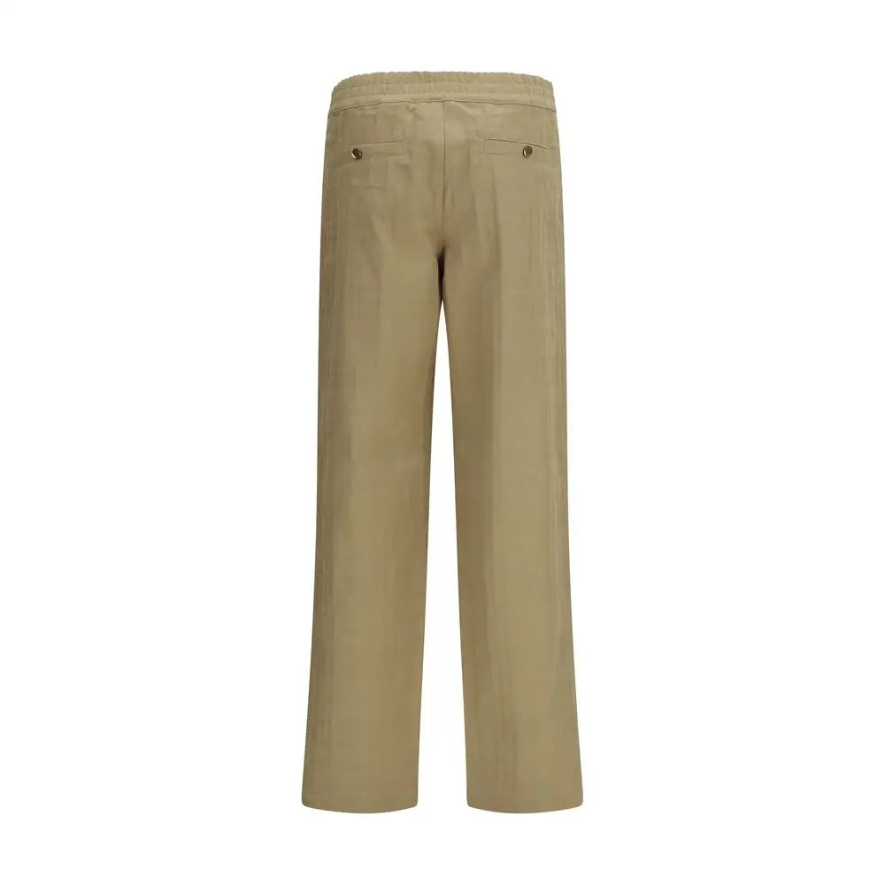 Burberry beige cotton casual pants i khaki med snøreknop og messingknapper