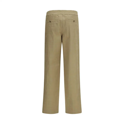 Burberry beige cotton casual pants i khaki med snøreknop og messingknapper