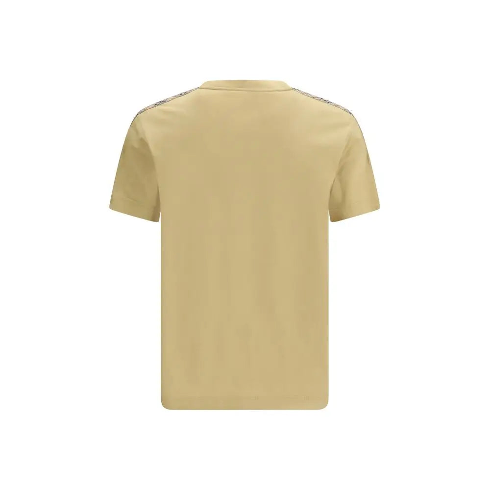 Burberry beige cotton t-shirt med dekorative stribede skulderpaneler