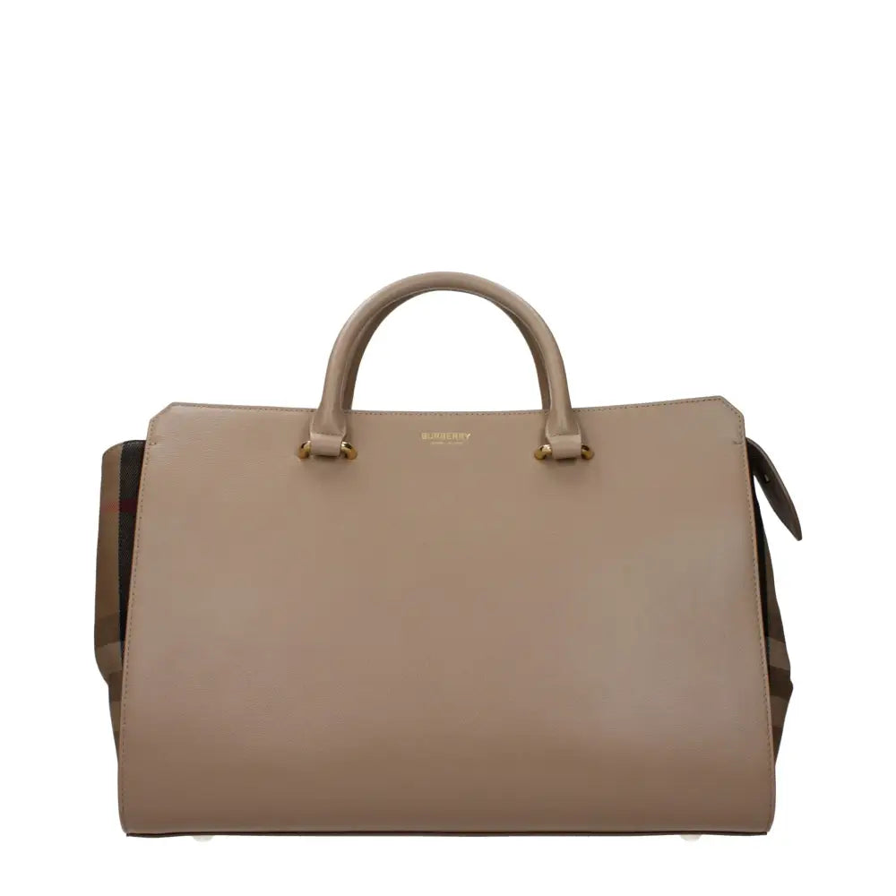 Burberry beige leather duffel bag med check-mønster