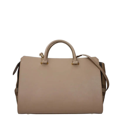 Burberry beige leather satchel med guld hardware og aftagelig rem