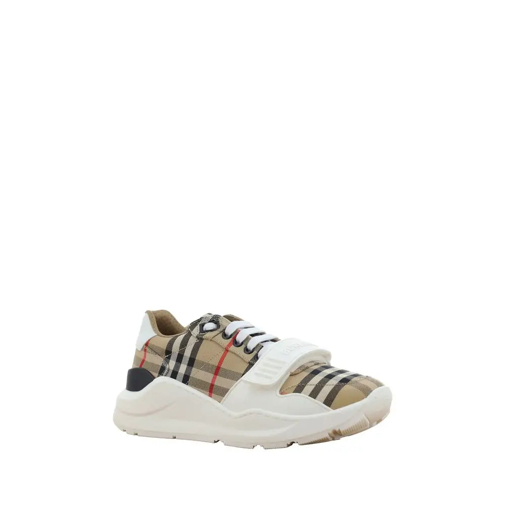 Burberry beige rubber athletic sneakers in checkered design