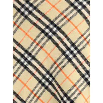 Burberry beige wool coat med cremedeulden uldhalstæl i klassisk tern med sorte, hvide og orange striber