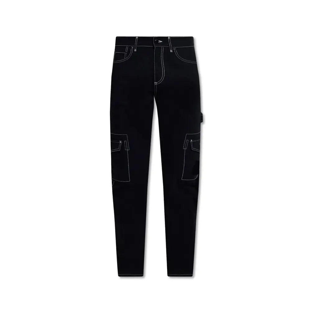 Burberry black cotton cargo pants med hvide syninger og lommer