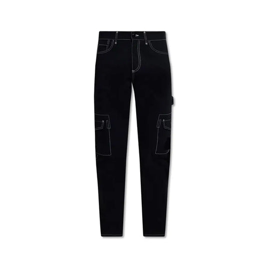 Burberry black cotton cargo pants med hvide syninger og lommer