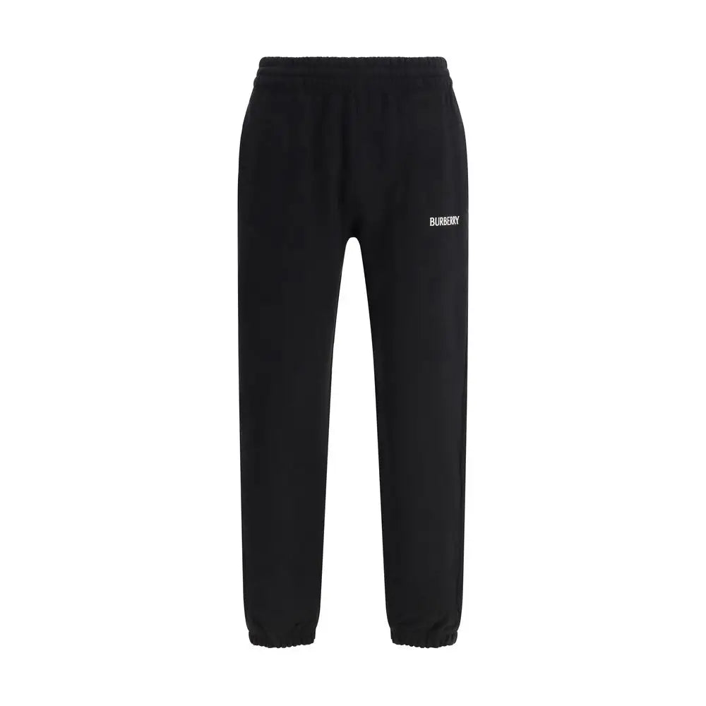 Burberry black cotton joggers med hvidt logo på venstre lår