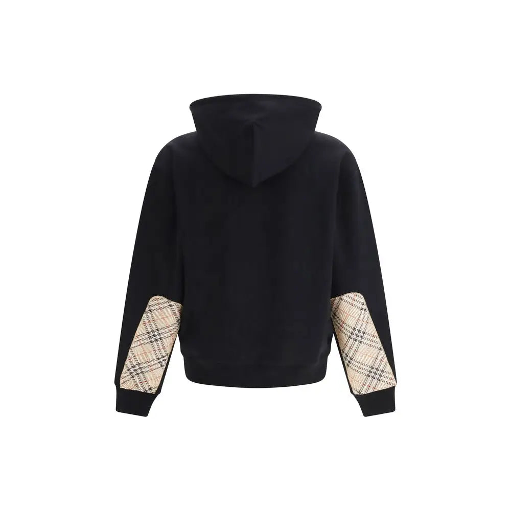 Burberry black cotton sweatshirt with beige and black plaid sleeves