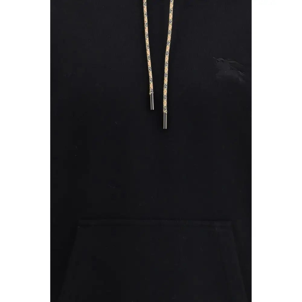 Burberry black cotton sweatshirt med sort hætte og geometrisk mønster