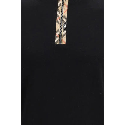 Burberrys sorte uldsweatshirt i sort uld med lynlås og ternet trækflik