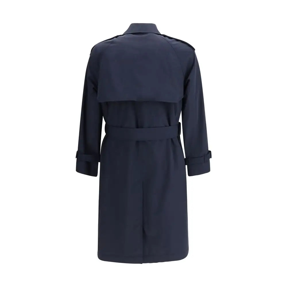 Navyblå Burberry polyester trench coat med beltet talje og rullede manchetter