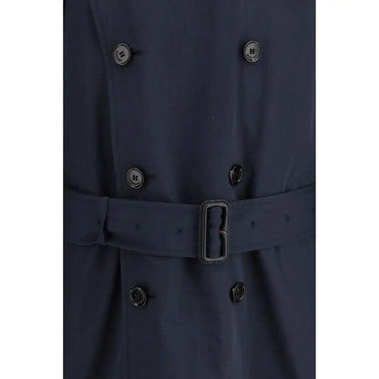 Navyblå polyester trench coat fra Burberry med sølvtonede knapper