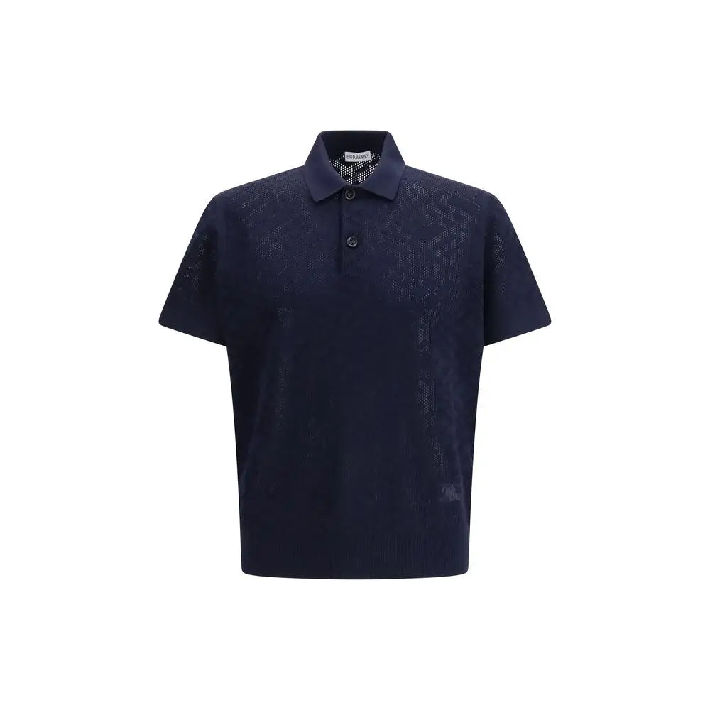 Burberry blue wool polo shirt i mørke marineblå med tekstur og sorte knapper