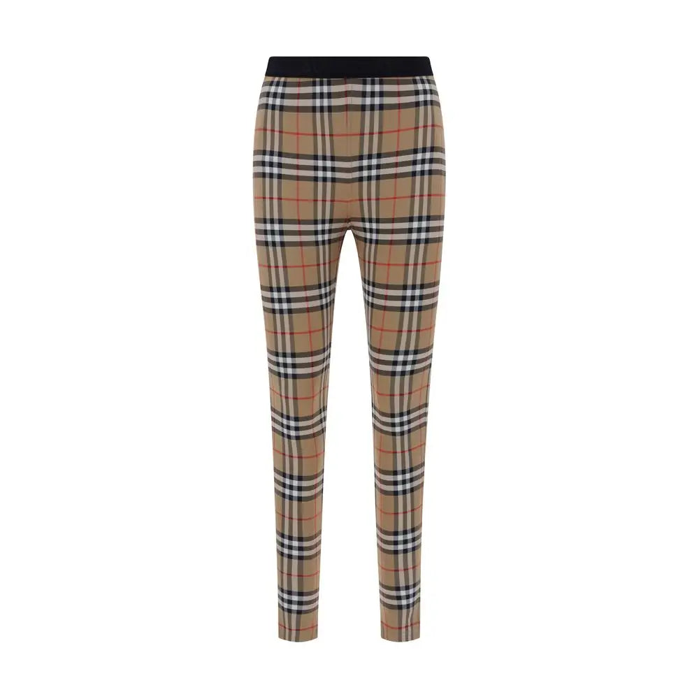 Burberry brune polyamid leggings i beige-sort-hvid-rød rute mønster med sort elastik talje. Outlet mærkevarer, 100% originale brands, spar 30-70% på mode