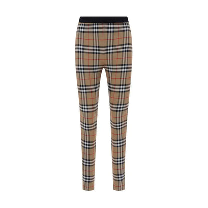 Burberry brune polyamid leggings i beige-sort-hvid-rød rute mønster med sort elastik talje. Outlet mærkevarer, 100% originale brands, spar 30-70% på mode
