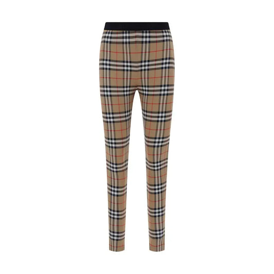 Burberry brune polyamid leggings i beige-sort-hvid-rød rute mønster med sort elastik talje. Outlet mærkevarer, 100% originale brands, spar 30-70% på mode