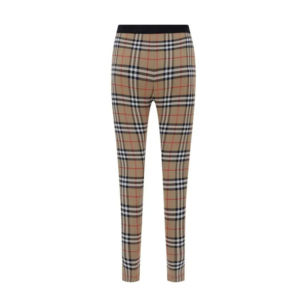 Burberry beige sort hvid rød plaid leggings med sort elastik, outlet mærkevarer