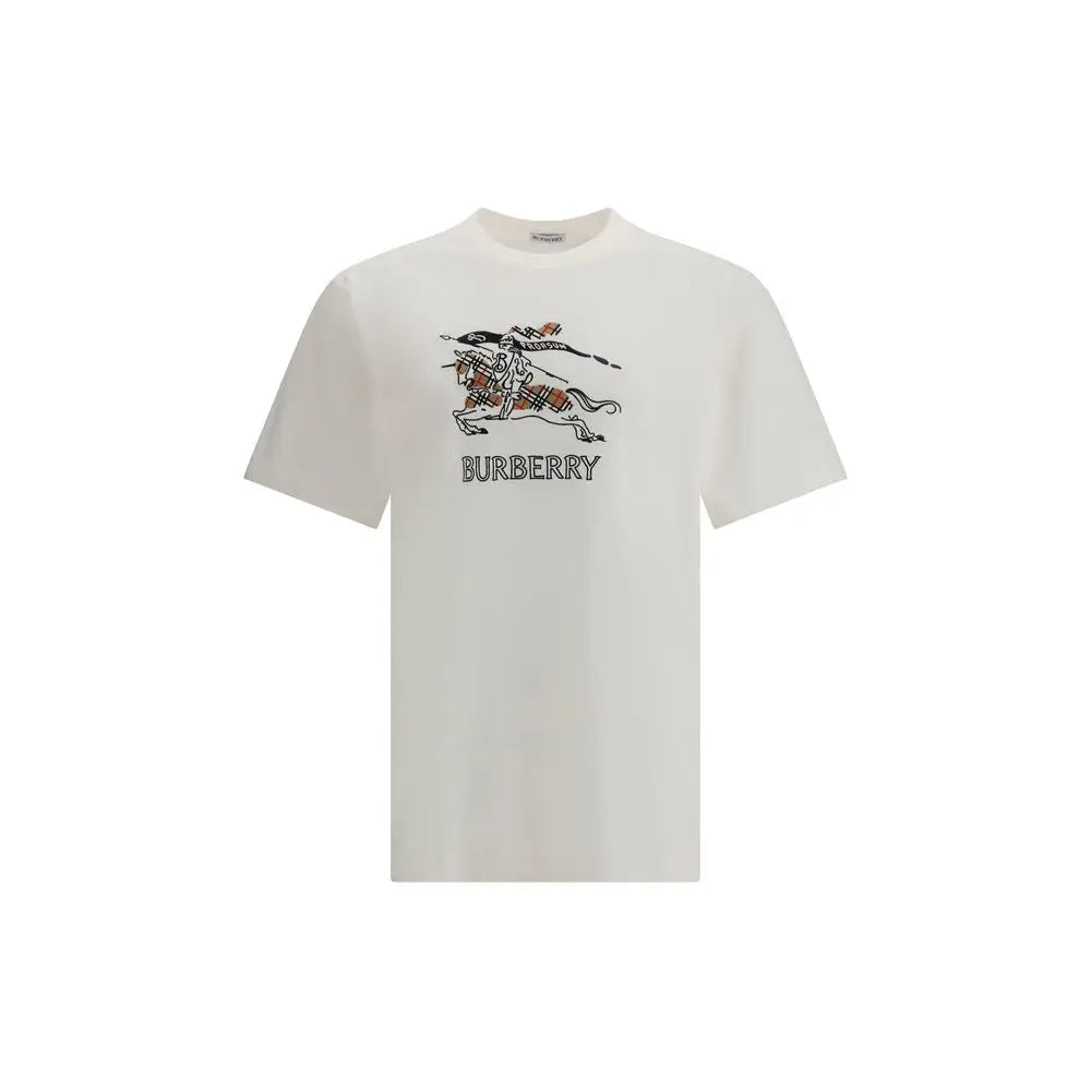 Burberry cream cotton t-shirt med broderet hest og rytter-logo