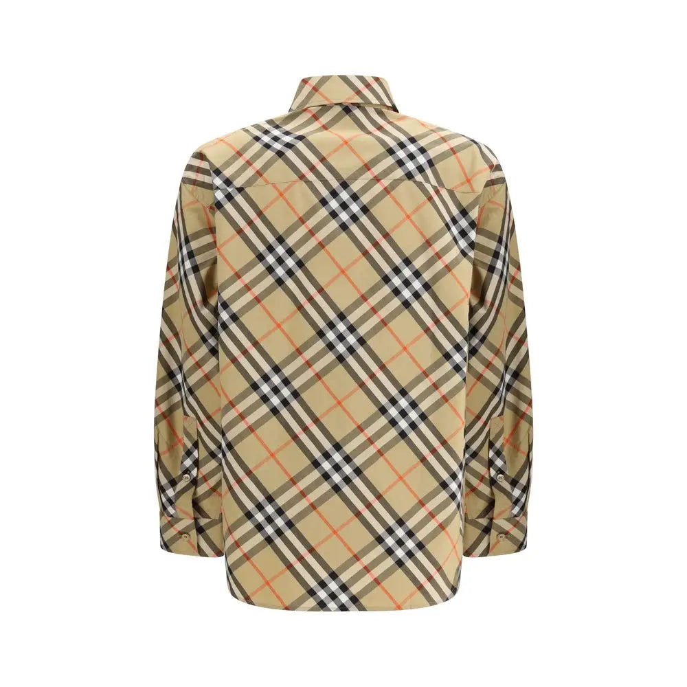 Burberry multicolor cotton mønster shirt i beige, sort, hvid og rød plaid