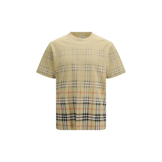 Beige Burberry multicolor cotton t-shirt med klassisk tern i sort, hvid og rød