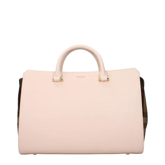 Burberry pink leather satchel with gold hardware and logo