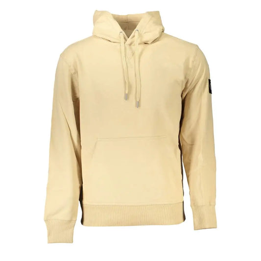 Calvin Klein Beige Brushed Cotton Hoodie with Central Pocket - Sweatshirts