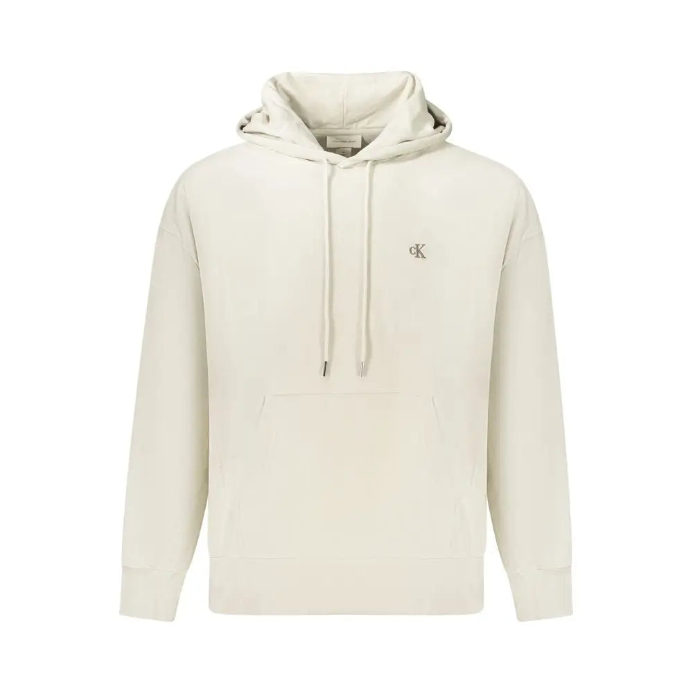 Calvin Klein beige bomuldshoodie med broderet logo og matchende snører