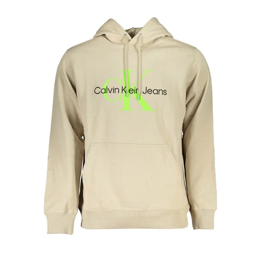 Calvin Klein beige hooded sweatshirt med neon grønt CK-logo