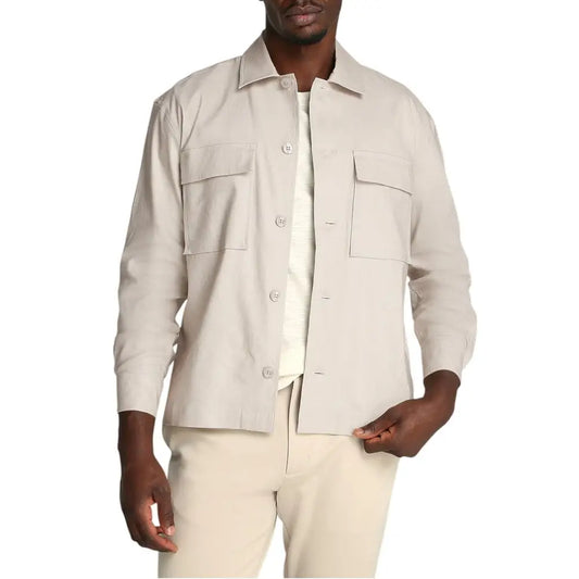 Calvin Klein beige lyocell shirt with long sleeves, collar and pockets