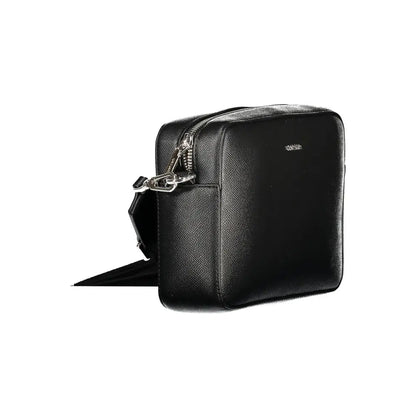 Calvin Klein black polyethylene crossbody bag with textured leather and silver hardware