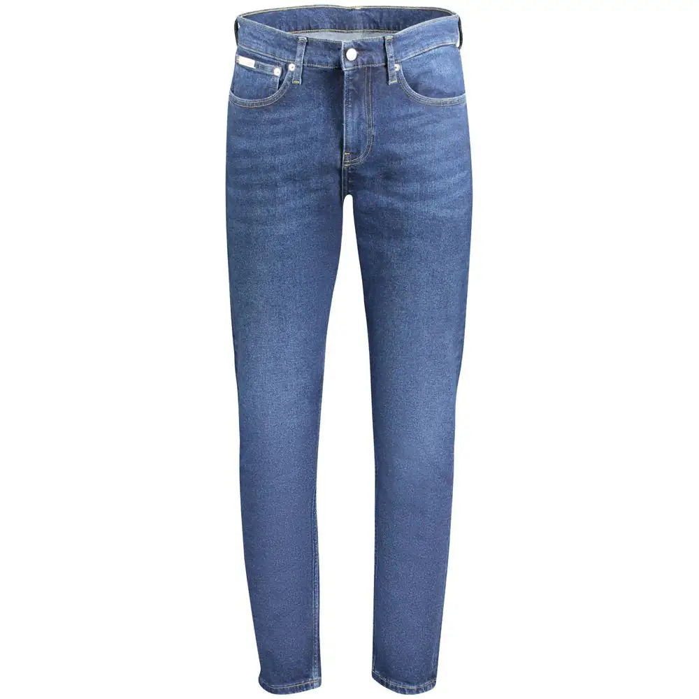 Calvin Klein blue cotton mænds jeans med klassisk femlommedesign og subtil fading